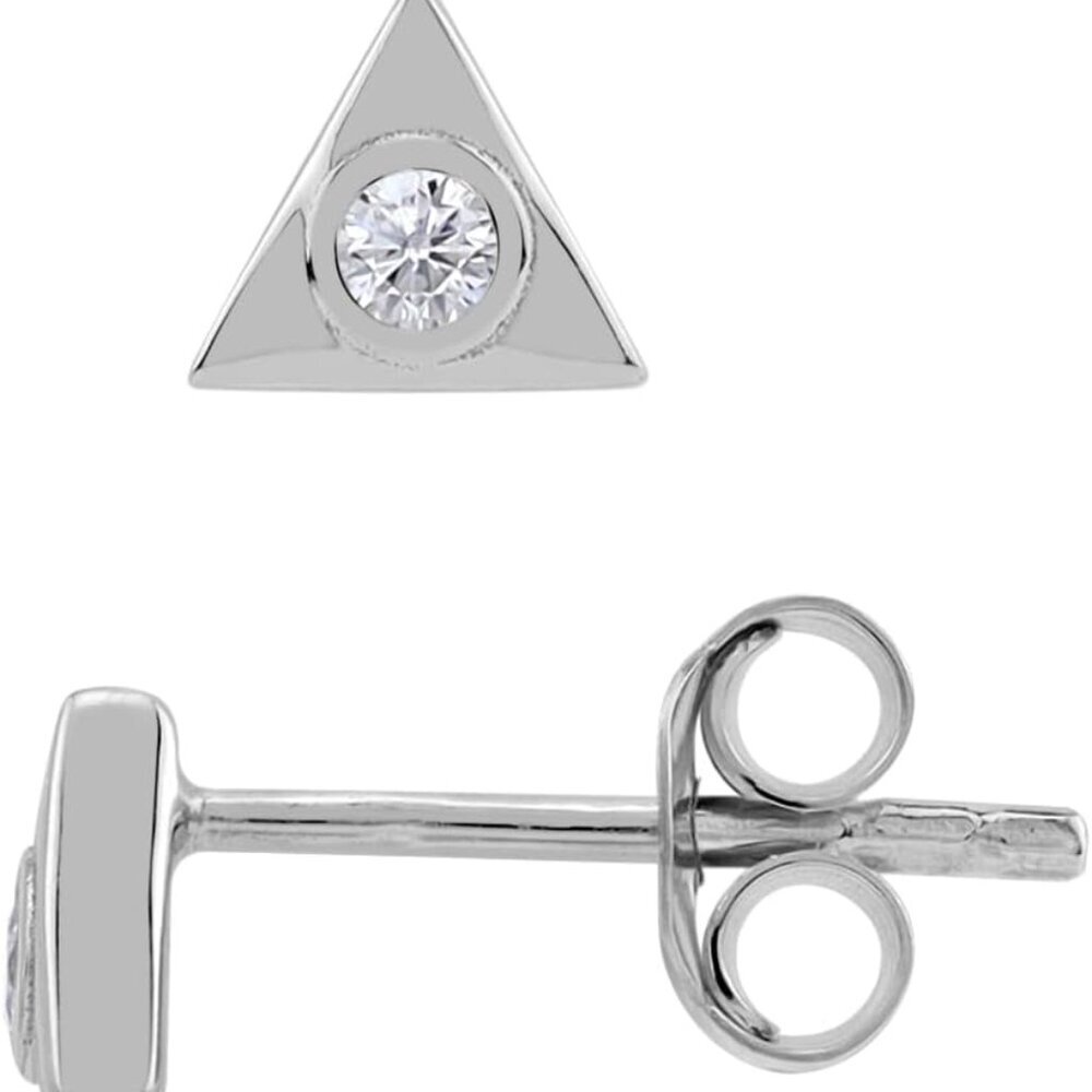 Extra Petite White or Yellow Gold Plated Silver Triangle Stud Earrings, Minimali